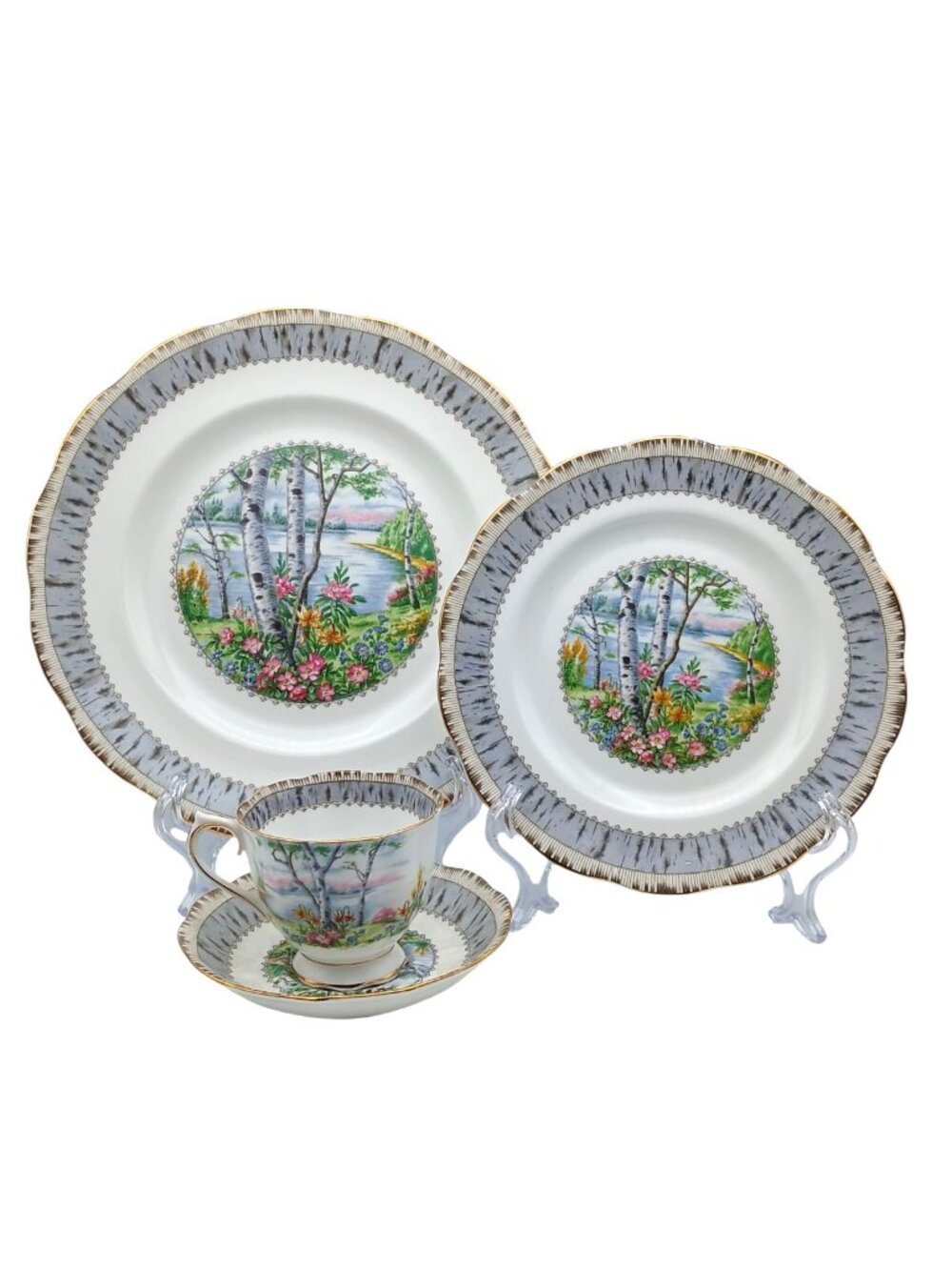 Royal Albert Silver Birch 4pc Place Setting Bone China Dinnerware England